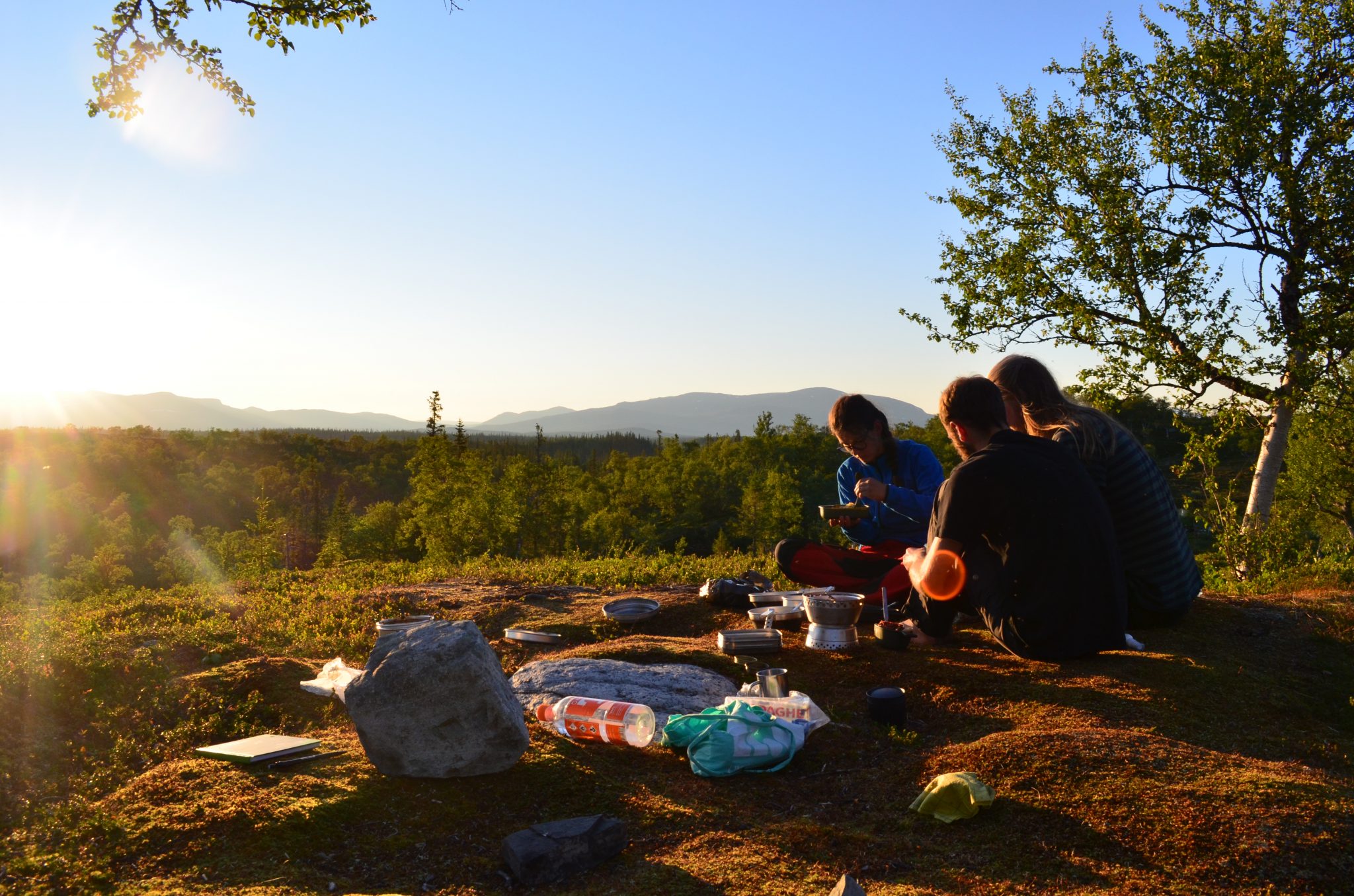 Fältbiologer på utflykt i skogen