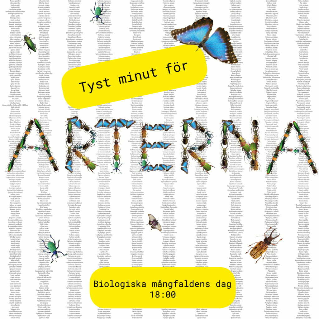 Alla arter som dött ut i text i bakgrunden. Arterna formas av småkryp